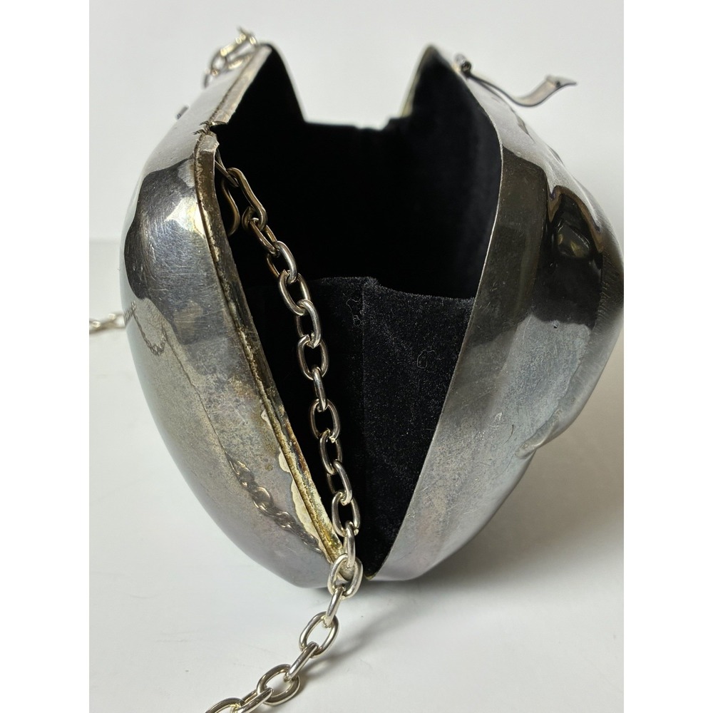Vintage Mexican Metal Purse w/Art Deco Gem Eyed Panther, Velvet, Chain Strap - Picture 9 of 14